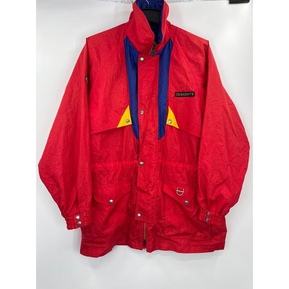 Vintage DESCENTE Spain Ski Team Ski Jacket Red Hooded full Zip size XL - Picture 1 of 16